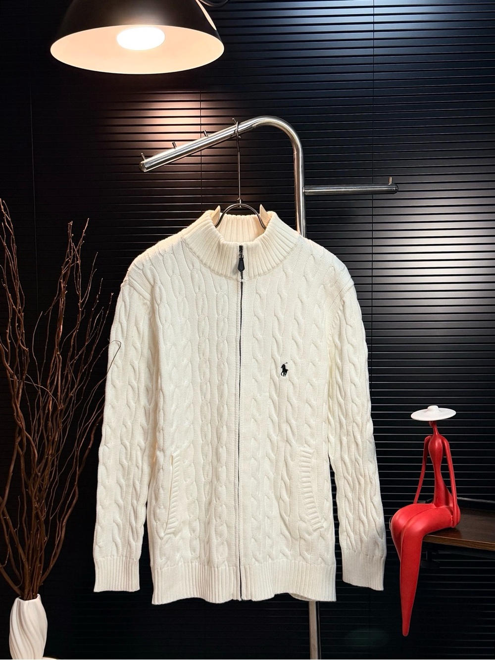 Polo by Ralph Lauren Cream Cable-Knit Zip-Up Sweater